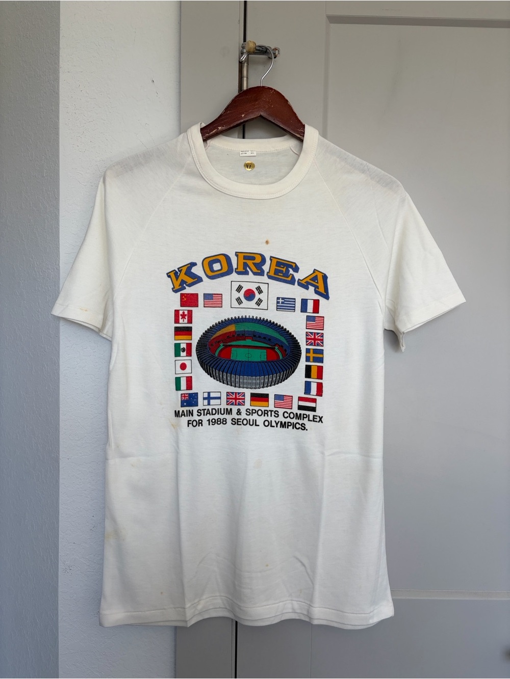 VINTAGE SINGLE STITCH 1988 KOREA SEOUL OLYMPICS T-SHIRT WHITE MEN’S XL